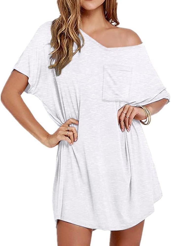 Women Tshirt Nightgown Cotton V Neck Sleepshirts Comfy Casual Nightshirt for Women