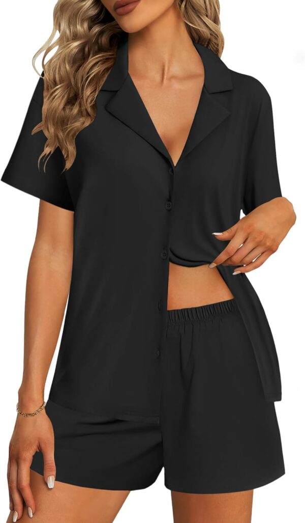 Women Pajama Sets 2 Piece Cotton Pjs Button Down Sleepwear Short Sleeve Lounge Set with Pockets