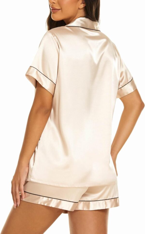 Silk Pajama Sets Women 2 Piece Short Sleeve Sleepwear Soft Button Down Loungewear Satin Pjs Shorts Lounge Set S-XXL - Image 2
