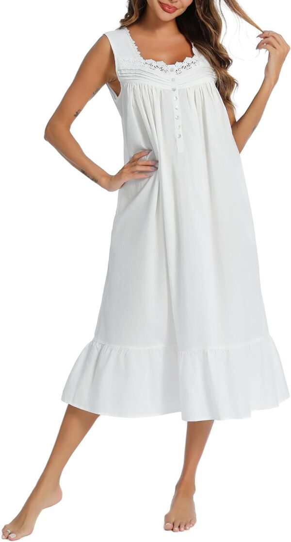100% Cotton Nightgowns for Women Sleeveless Sleep Dress Ladies Gowns Sleepwear with Pockets