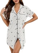Nightgown for Women Button Down Pajama Dress Short Sleeve Night Shirts Sleepwear