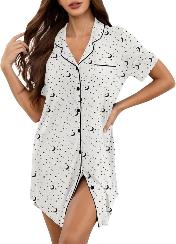Nightgown for Women Button Down Pajama Dress Short Sleeve Night Shirts Sleepwear