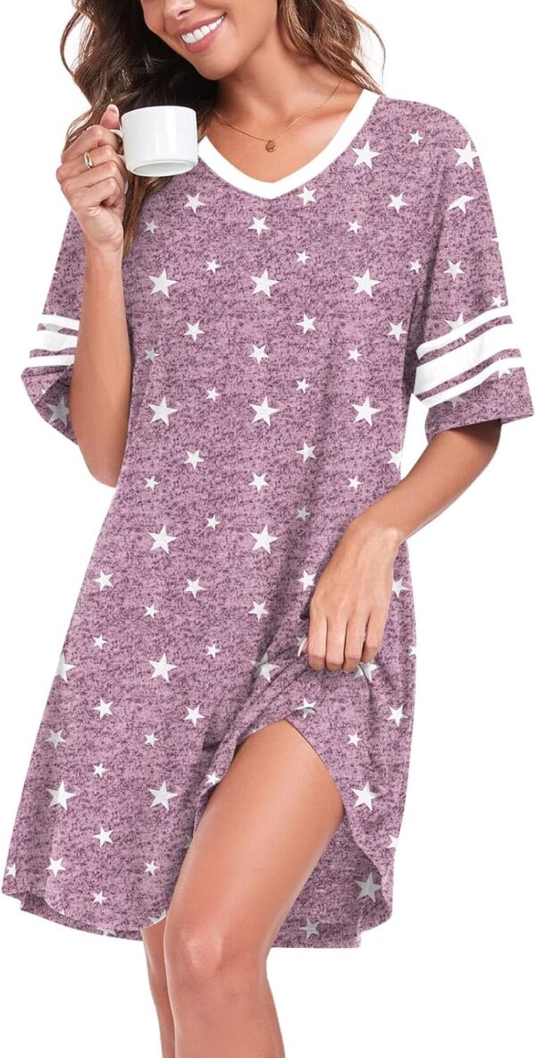 Women Nightgowns Short Sleeve Sleepshirt Sleepwear Casual V Neck Sleep Dress Loungewear Nightshirts