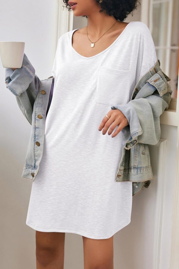 Women Tshirt Nightgown Cotton V Neck Sleepshirts Comfy Casual Nightshirt for Women - Image 2
