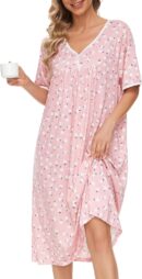 Nightgows for Women Soft Cotton Night Shirts Short Sleeve Sleepwear with Pockets