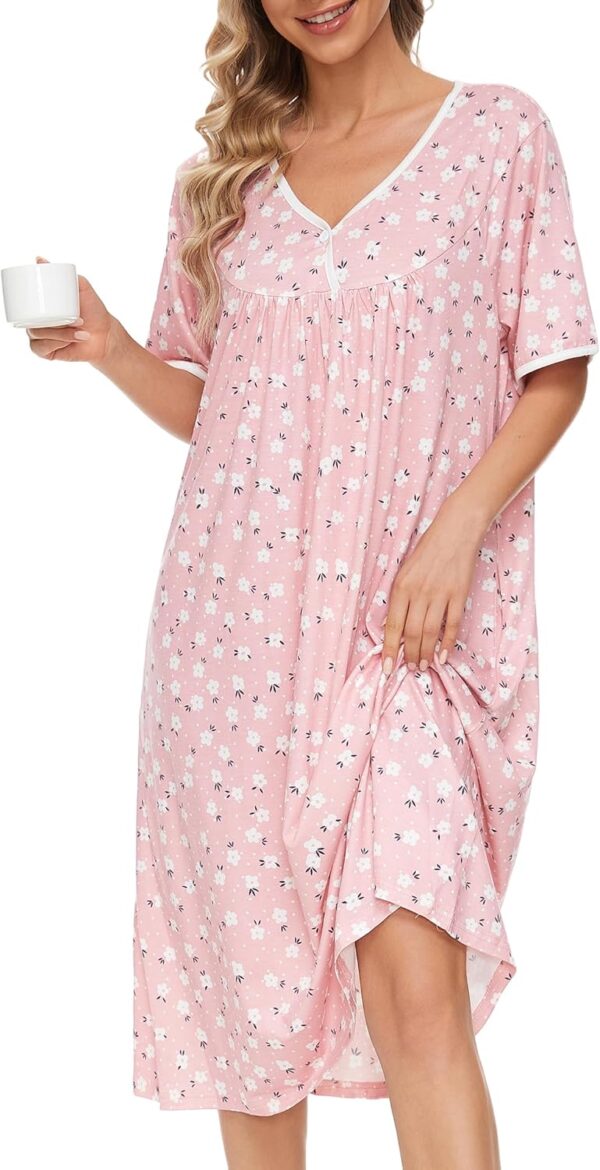 Nightgows for Women Soft Cotton Night Shirts Short Sleeve Sleepwear with Pockets