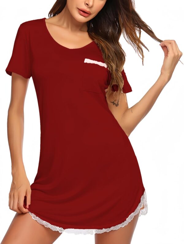 Nightgowns for Women Sexy Sleepshirts V Neck Short Sleeve Sleepwear Lace Trim Soft Night Shirts S-2XL