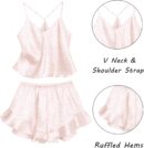 Satin Pajama Set for Women 2 Piece Camisole Top and Shorts Silk Lingerie with Ruffle Floral Nightwear