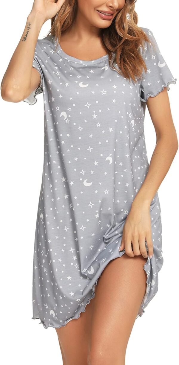 Women Short Sleeve Sleepshirt Scoopneck Cute Nightdress Ruffle Comfy Nightgown