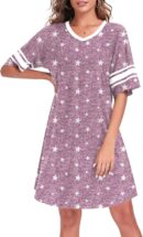 Women Nightgowns Short Sleeve Sleepshirt Sleepwear Casual V Neck Sleep Dress Loungewear Nightshirts
