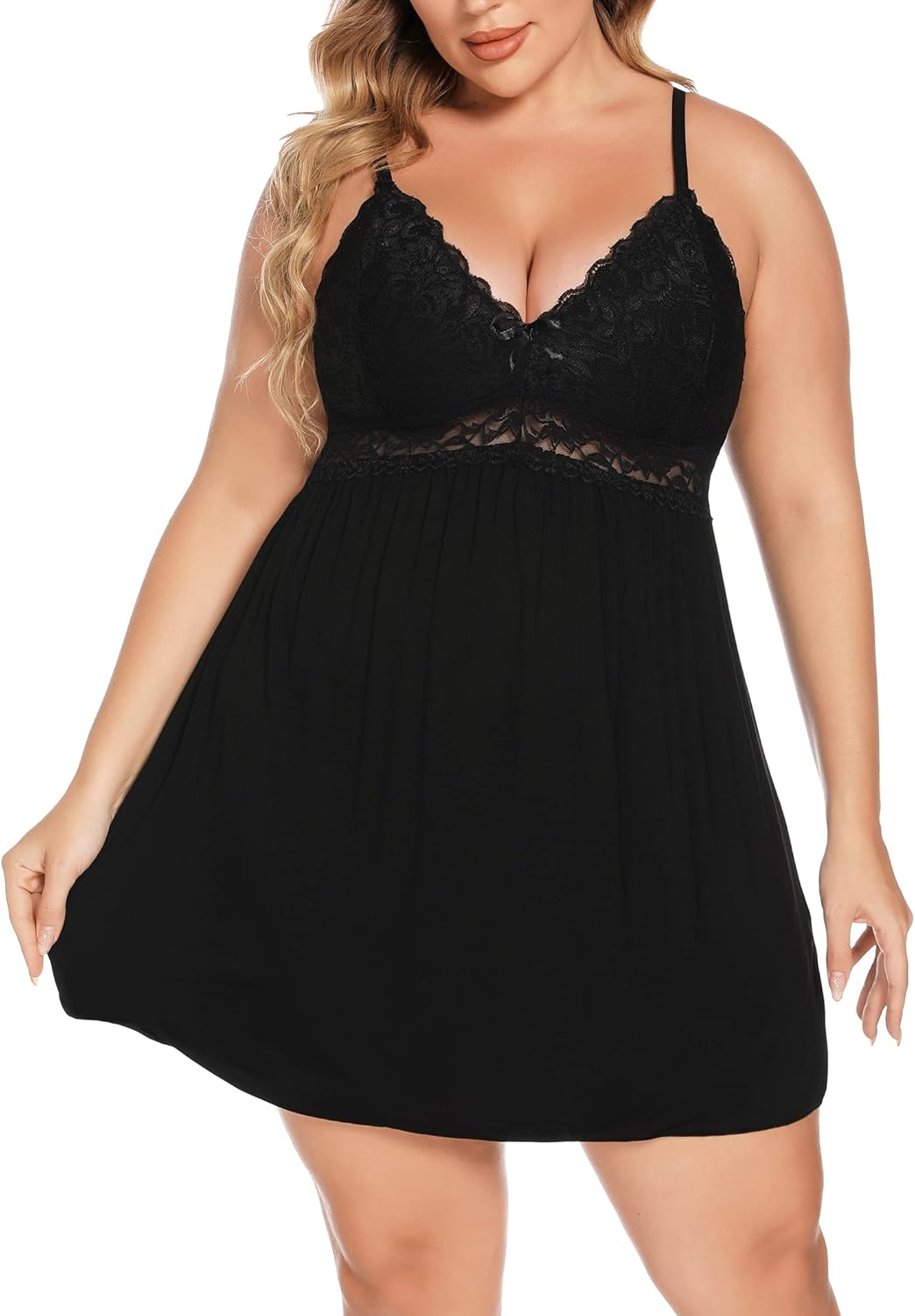 Plus Size Lingerie for Women Lace Modal Chemises Nightgown V-Neck Full Slip Babydoll Sleepwear Size 16-24 Plus