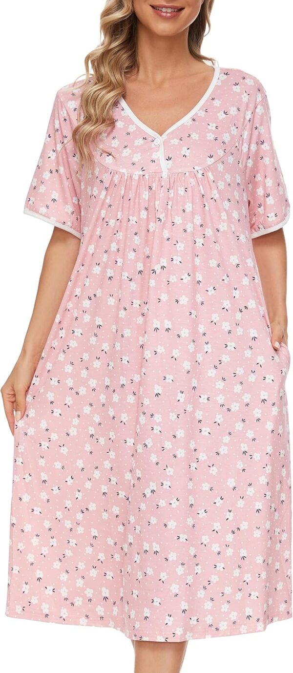 Nightgows for Women Soft Cotton Night Shirts Short Sleeve Sleepwear with Pockets - Image 2