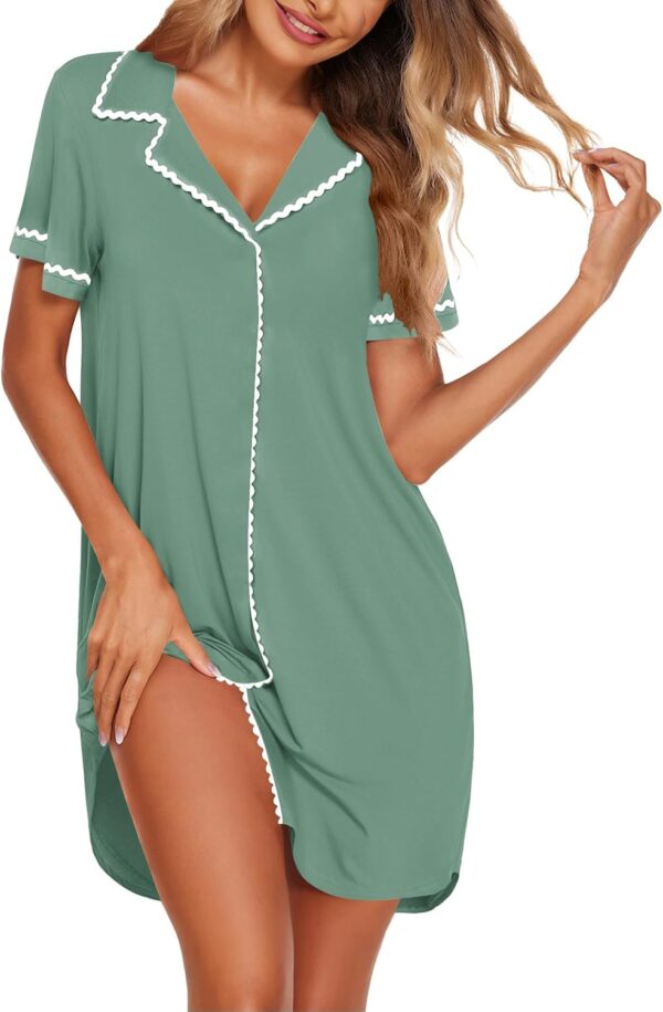 Nightgowns for Women Button Down Sleepshirt Short Sleeve Night Gowns Boyfriend Nightshirt Soft Sleepwear S-XXXL