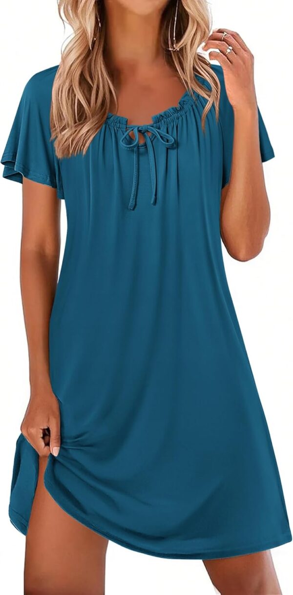 Nightgowns for Women Pleated Sleep Shirts Short Sleeve Night Shirts Comfy Ladies Sleepdress