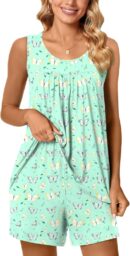 Pajama Set for Women Summer Sleeveless Tank Tops Pjs Sets 2 Piece Lounge Set Comfy Shorts Sleepwear with Pockets