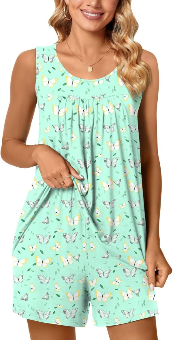 Pajama Set for Women Summer Sleeveless Tank Tops Pjs Sets 2 Piece Lounge Set Comfy Shorts Sleepwear with Pockets - Image 2