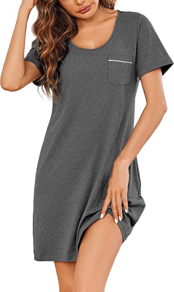 Women Nightgown Nightshirts Short Sleeve Sleepwear Round Neck Sleepshirt with Chest Pocket