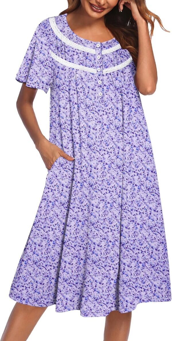 s for Women House Dress with Pockets Short Sleeve Mumu Dress Button Down Nightgown Soft Sleepwear S-XXXL