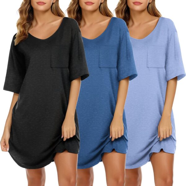 Nightgowns for Women 3 Pack Sleepshirt Short Sleeve Nightshirt V Neck Sleepdress Oversized Sleepwear